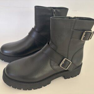 New Steve Madden Womens Black Leather Ankle Boots, Crusader Size 7